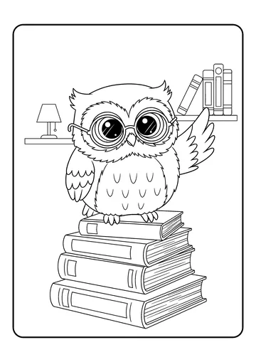 Bookish Owl on a Stack coloring page