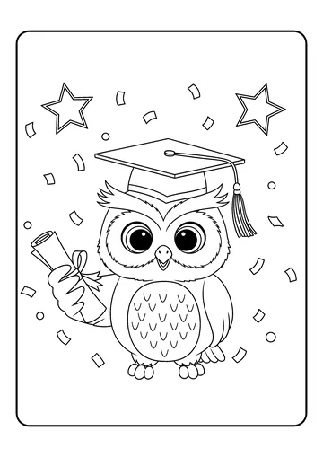 Graduation Owl and Diploma coloring page