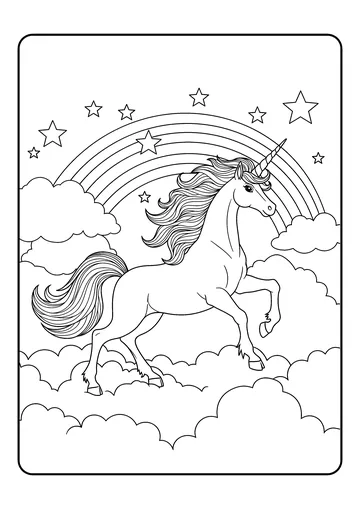 Majestic Unicorn Leaping Over Clouds coloring page