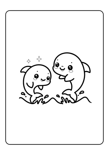 Kawaii Dolphin Duo Splash coloring page