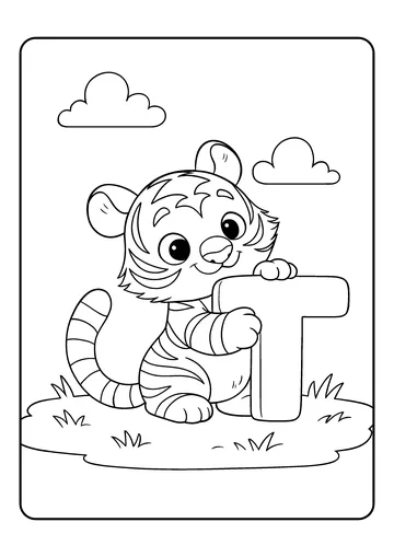 Baby Tiger with Letter T coloring page