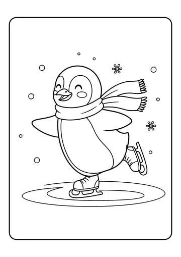 Ice Skating Penguin with Scarf coloring page