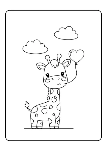 Kawaii Giraffe with Heart Balloon coloring page