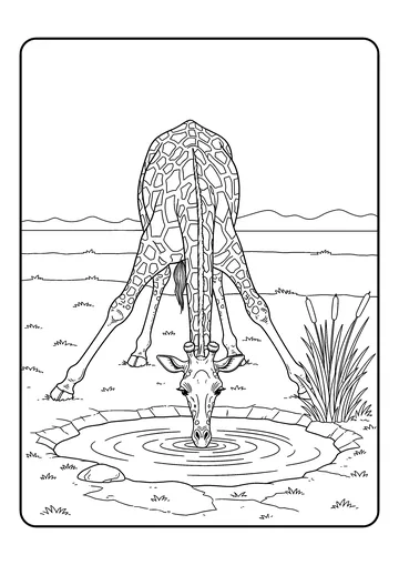 Realistic Giraffe Drinking Water coloring page