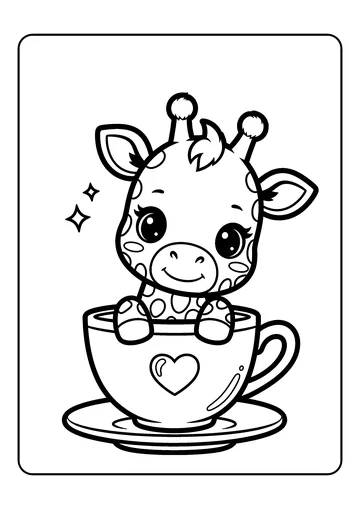 Kawaii Giraffe in a Tea Cup coloring page