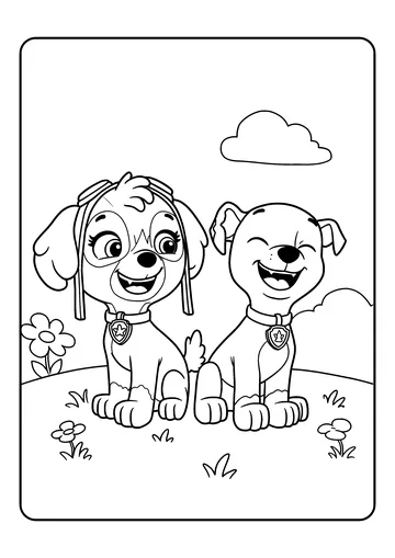 Skye and Marshall Having Fun coloring page