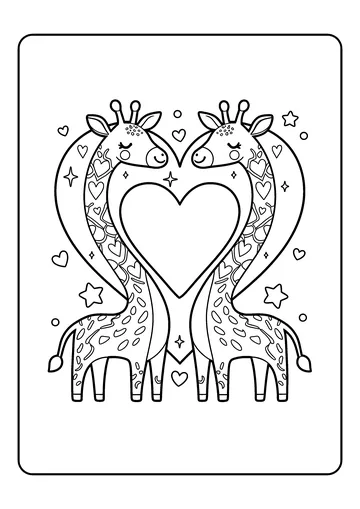 Two Giraffes Form a Heart coloring page