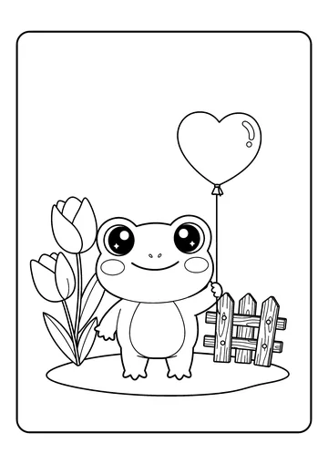 Kawaii Frog With Heart Balloon coloring page