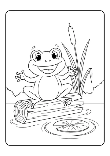 Frog Balancing on a Log coloring page