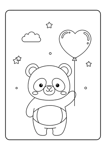 Panda With Heart Balloon coloring page