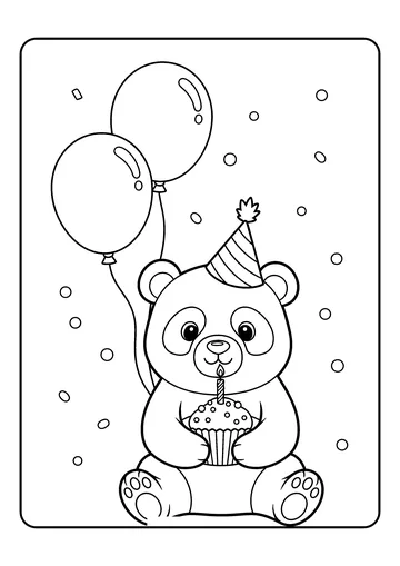 Panda With Birthday Cupcake coloring page