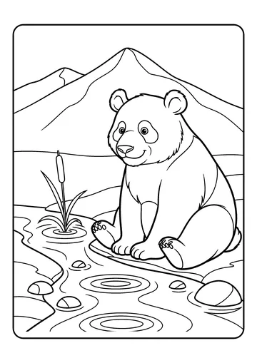 Panda by a Mountain Stream coloring page