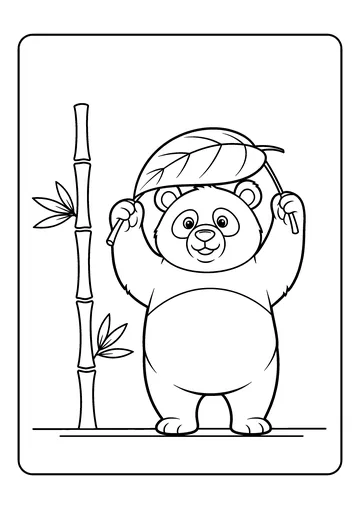 Panda Holding a Big Leaf coloring page
