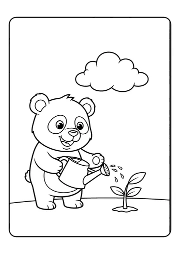 Panda Watering Bamboo coloring page