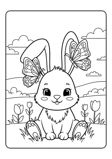Bunny and Butterflies in Spring coloring page