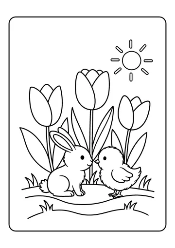 Bunny and Chick Buddies coloring page