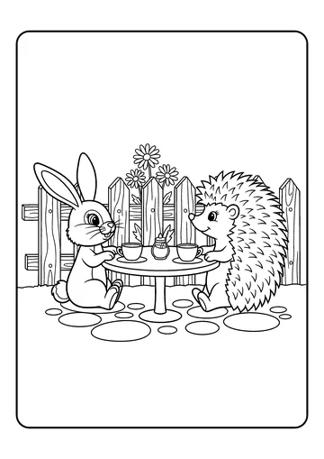 Garden Tea with Hedgehog coloring page