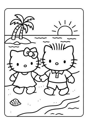 Hello Kitty and Dear Daniel at the Beach coloring page