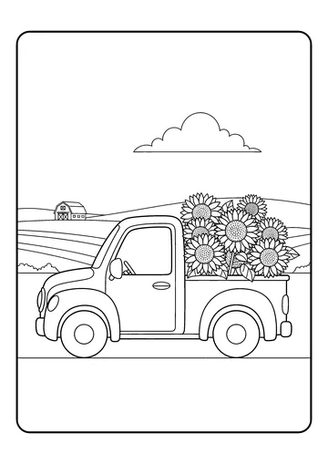 Farm Truck With Sunflowers coloring page