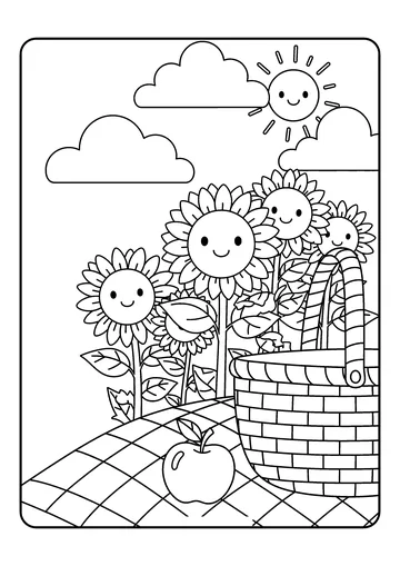 Sunflower Picnic coloring page