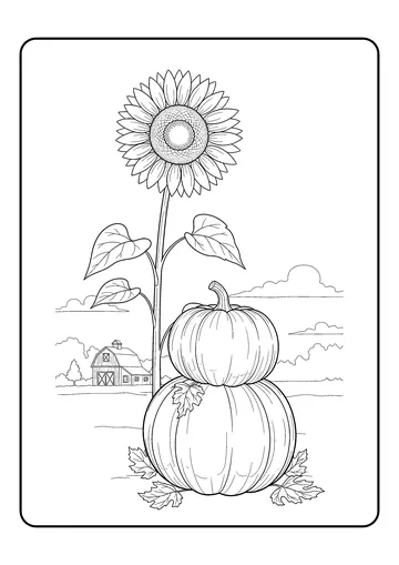 Sunflower and Pumpkin coloring page