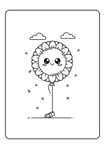 Kawaii Sunflower Balloon coloring page