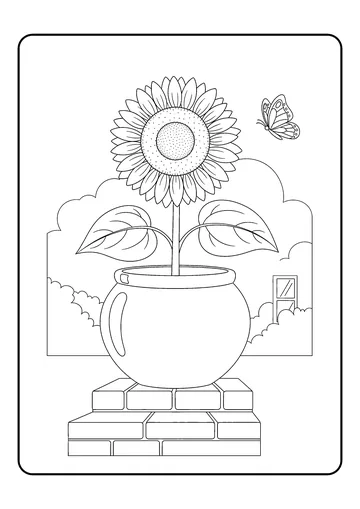 Sunflower in Clay Pot coloring page