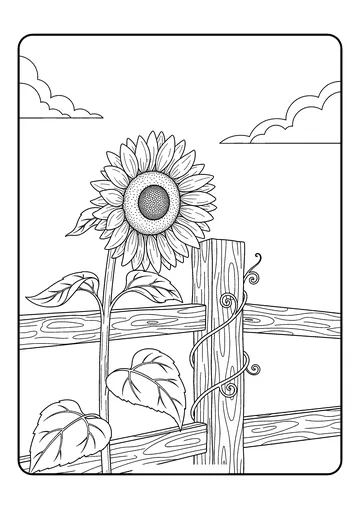 Sunflower on Fence Post coloring page