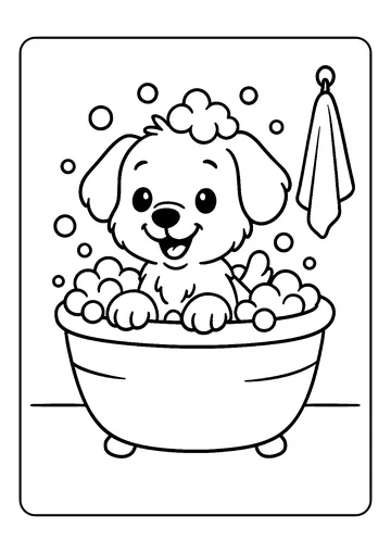 Puppy Bubble Bath Fun coloring page