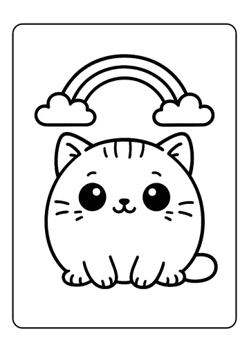 Kawaii Cat Under a Small Rainbow coloring page