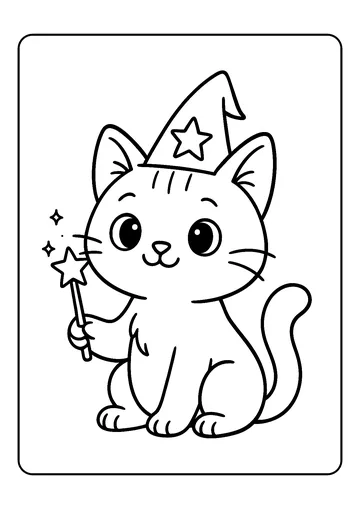 Wizard Cat With a Star Wand coloring page