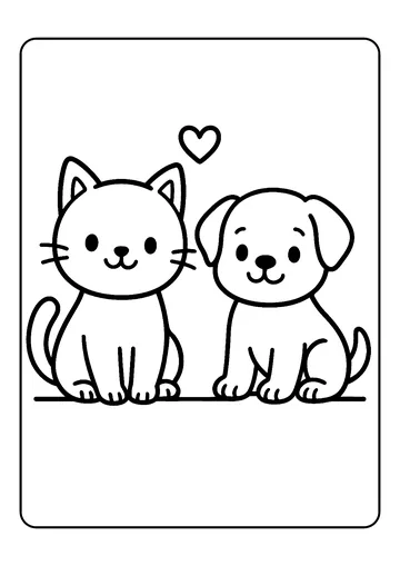 Cat and Puppy Best Friends coloring page