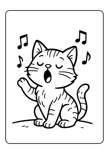 Singing Cat With Music Notes coloring page