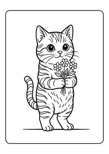Cat With a Flower Bouquet coloring page