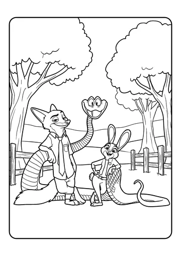 Nick, Judy, and Gary in the Park coloring page