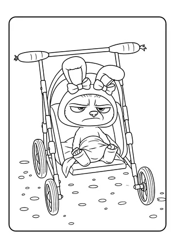 Grumpy Baby in Bunny Stroller coloring page