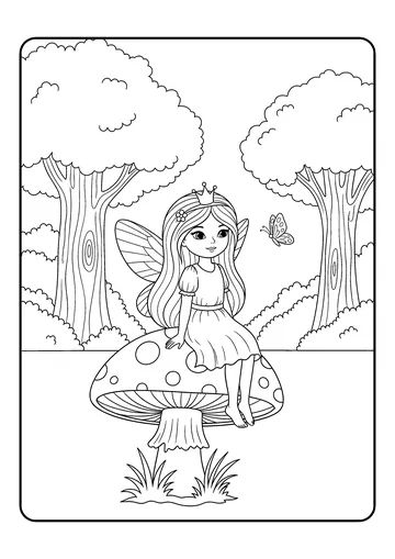 Forest Mushroom Fairy Resting coloring page