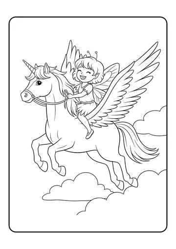 Sky Fairy Riding Pegasus coloring page