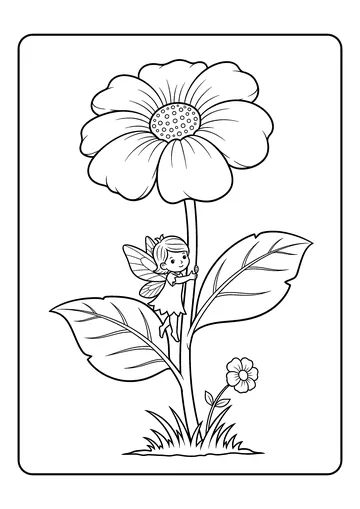 Fairy Hiding Behind Flower coloring page