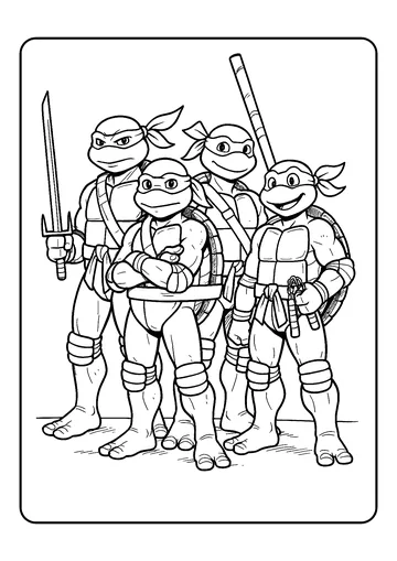 Team pose of all four coloring page