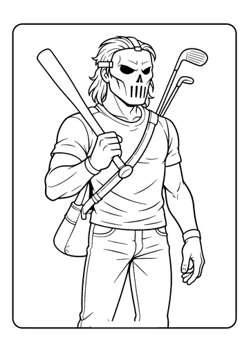 Casey Jones with hockey mask and bat coloring page