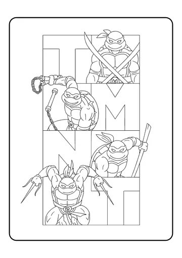 TMNT letter panels with each turtle coloring page