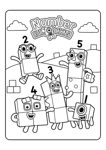 One to Five Friends coloring page