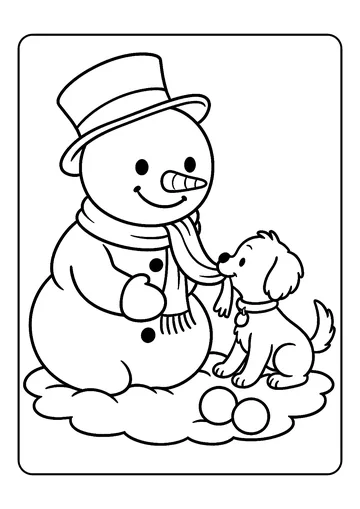 Snowman Playing With a Puppy coloring page