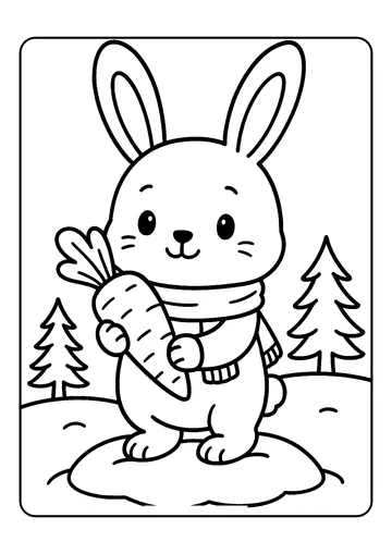 Bunny With a Winter Carrot coloring page