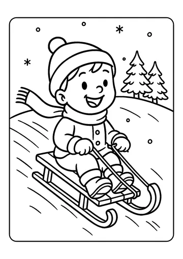 Sled Ride Down a Small Hill coloring page