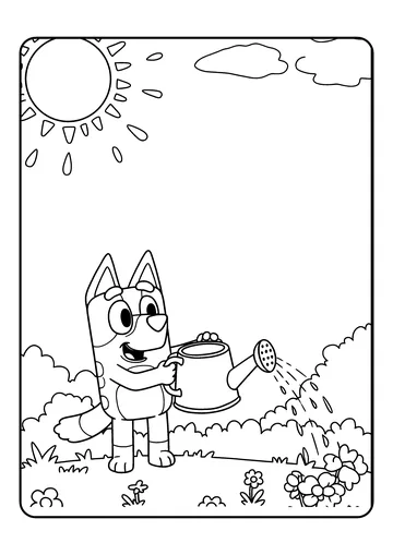 Bluey Watering Plants coloring page