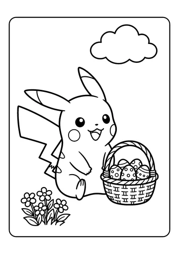 Pikachu and Easter Eggs coloring page