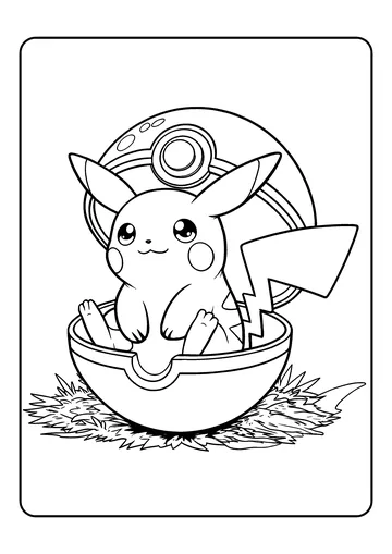 Pikachu Sitting in a Pok頂all coloring page