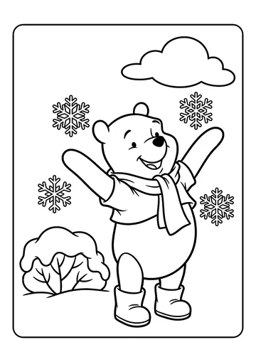 Pooh Catching Snowflakes coloring page